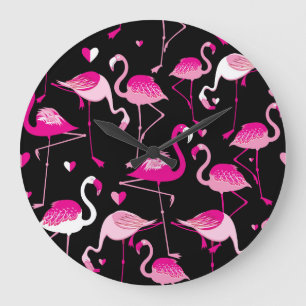 Relógio Grande flamingos cor-de-rosa, padrão sem costura escuro.