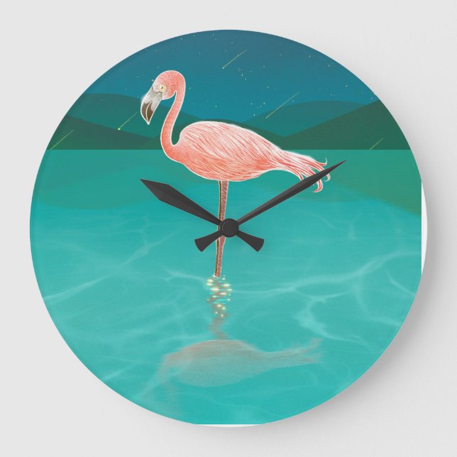 RELÓGIO GRANDE FLAMINGOS FAMINGO ART WALL CLOCK (Frente)