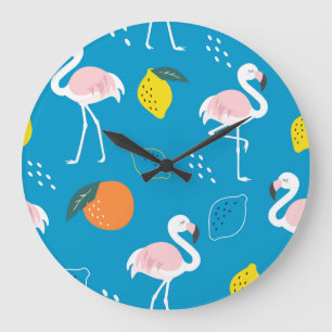 Relógio Grande Flamingos, frutas tropicais abstrato, moenda