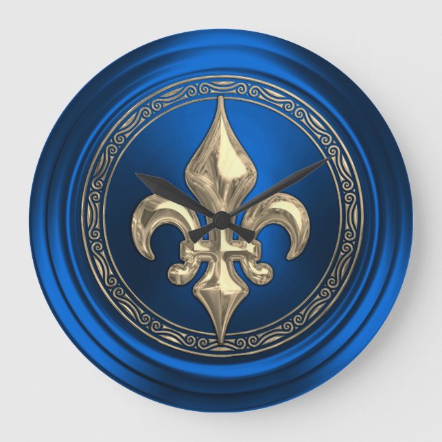 Relógio Grande Fleur de Lis, Fleur de Lis, selo azul e Dourado (Frente)