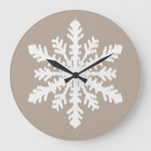 Relógio Grande Floco de neve de Ikat - tan e branco do Taupe