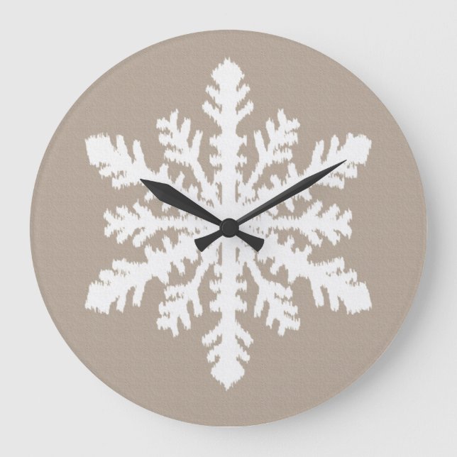 Relógio Grande Floco de neve de Ikat - tan e branco do Taupe (Frente)