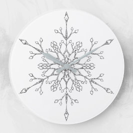 Relógio Grande Floco de Neve de Natal Brilho Prateado Elegante