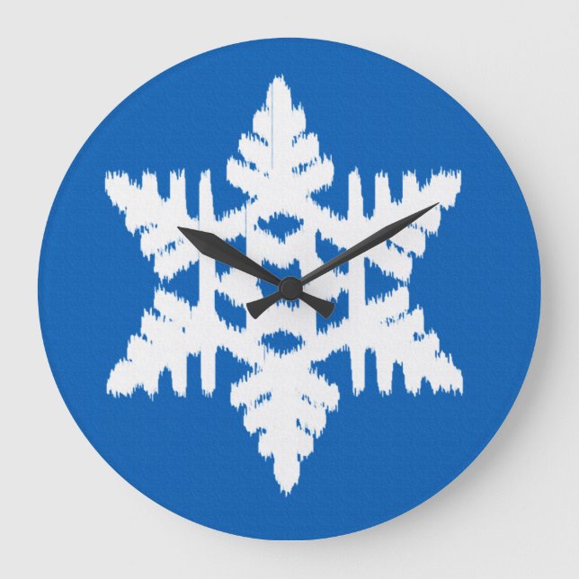 Relógio Grande Floco de neve Ikat - Azul de cobalto e branco (Frente)