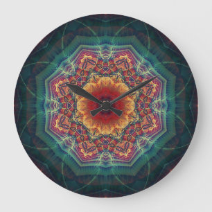 Relógio Grande Flor caleidoscópio multicolorido, padrão sem costu