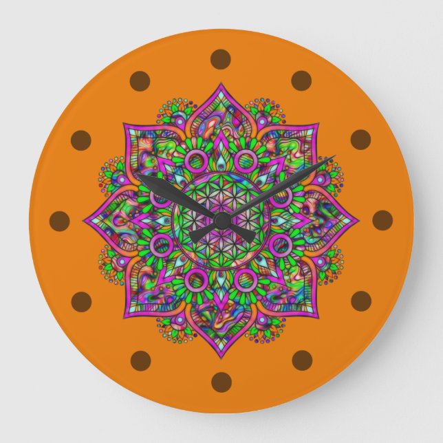 Relógio Grande Flor Da Vida - Índia Mandala 1 (Frente)