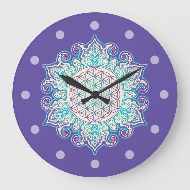 Relógio Grande Flor Da Vida - Índia Mandala 2 (Frente)