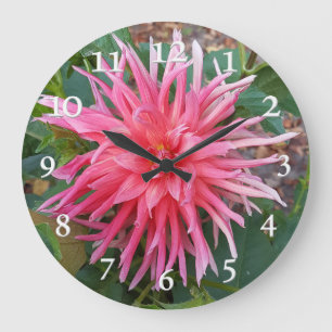 Relógio Grande Flor Dahlia rosa brilhante.