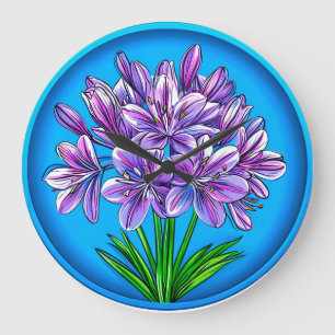 Relógio Grande Flor de Agapanthus Elegante Botânica Floral Azul
