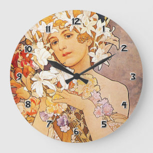 Relógio Grande Flor de Alphonse Mucha