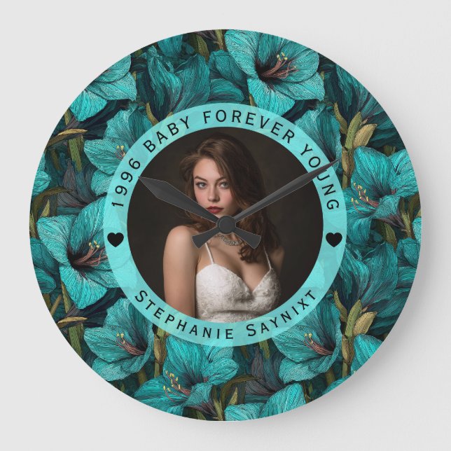 Relógio Grande Flor de Amarilis Presente de Aniversário Feliz par (Frente)