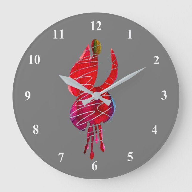 Relógio Grande Flor de cor d'água do Fuchsia abstrato (Frente)