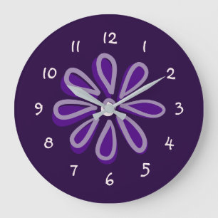 Relógio Grande Flor de Doodle Roxo Chic