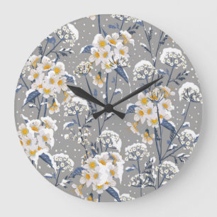 Relógio Grande Flor de inverno: Padrão Floral Delicado