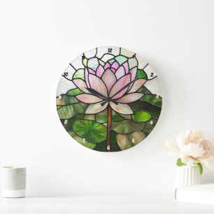 Relógio Grande Flor de Lotus de Vidro Estreitado