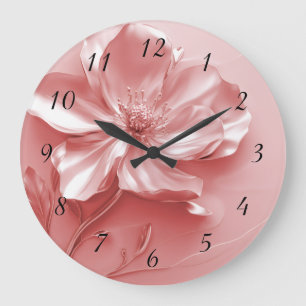 Relógio Grande Flor de Metal Brilhante Rosa 3D