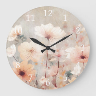 Relógio Grande Flor Floral Pêssego Beige Design 328