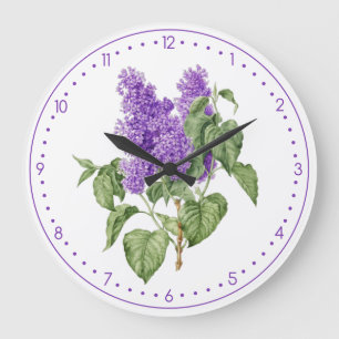 Relógio Grande Flor Lilac Vintage Floral Verde Roxo Botânico
