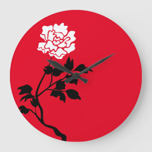 Relógio Grande Flor Preto e Branco