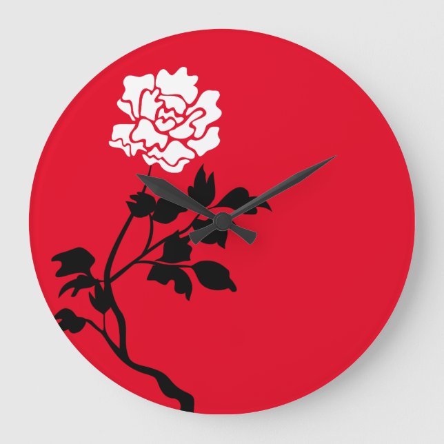 Relógio Grande Flor Preto e Branco (Frente)
