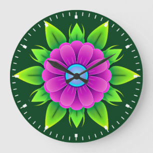 Relógio Grande Flor rosa com folhas verdes-23857