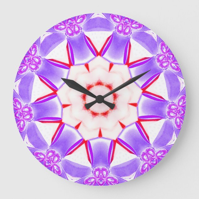 Relógio Grande Flor Roxo Doce Fractal (Frente)