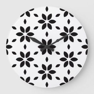 Relógio Grande Floral Abstrato Preto e Branco Moderno