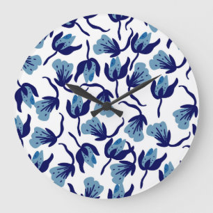 Relógio Grande Floral Azul Pansy: Sem Costura Desenhada À Mão.