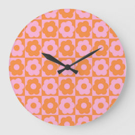 Relógio Grande Floral Checker Pink Orange