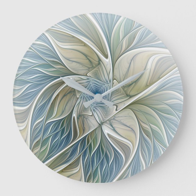 Relógio Grande Floral Dream Pattern Abstrato Blue Khaki Fractal (Frente)