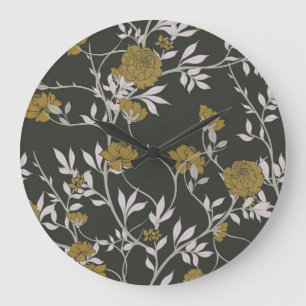 Relógio Grande Floral elegante: design de padrão de colheita.