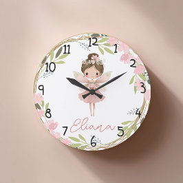 Relógio Grande Floral Fairy Watercolor Personalised Kids Clock