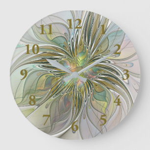 Relógio Grande Floral Fantasy Moderna Flor De Arte Fractal Com Do