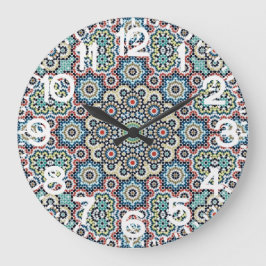 Relógio Grande Floral Geométrico Marroquino Vintage Azul e Turque