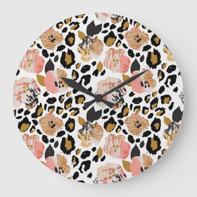 Relógio Grande Floral, impressão animal, padrão perfeito. (Frente)