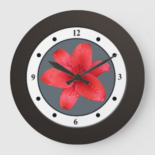 Relógio Grande Floral Red Garden Flower Modern Digits