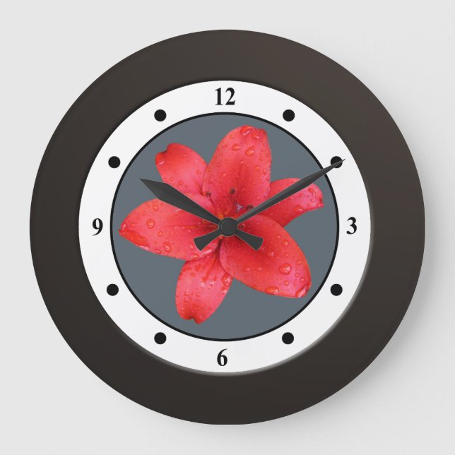Relógio Grande Floral Red Garden Flower Modern Digits (Frente)