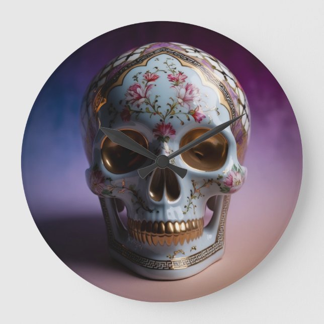 Relógio Grande Floral Skull Geometry Design por Li Tech (Frente)