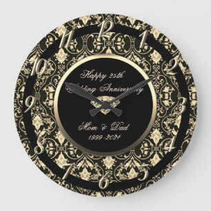 Relógio Grande  Floral Swirls Diamante Preto Bodas de 25 Anos 