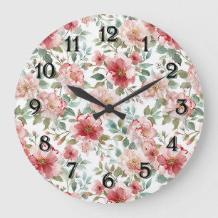 Relógio Grande Floral Vermelho Rosa