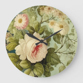 Relógio Grande Floral Vintage Rosa Folhagem 