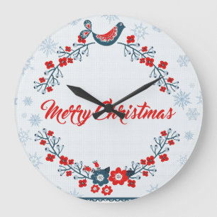 Relógio Grande Floral Wreath E Bird