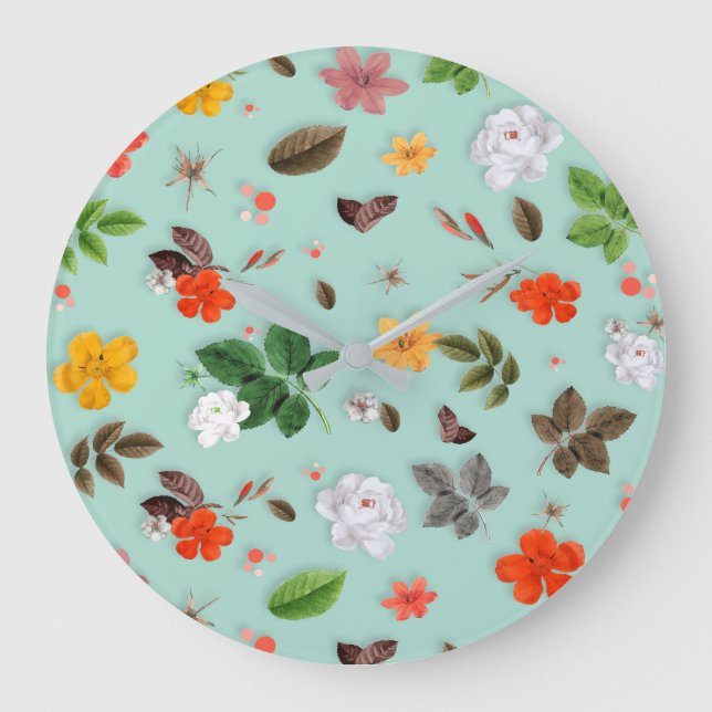 Relógio Grande Flores Amarelas e Rosas Brancas 22 (Frente)