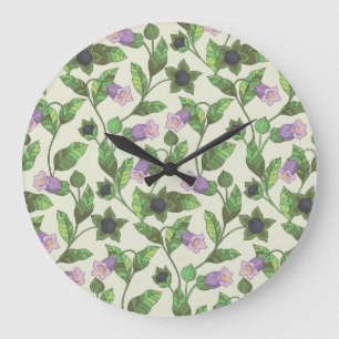Relógio Grande Flores Belladonna: Ilustração Floral Vintage