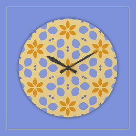 Relógio Grande Flores Botânicas Amarelas e Azuis em Floral Girly