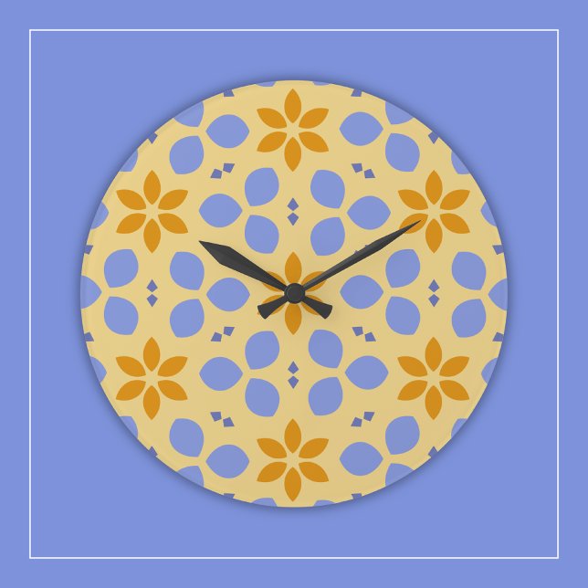 Relógio Grande Flores Botânicas Amarelas e Azuis em Floral Girly (Criador carregado)