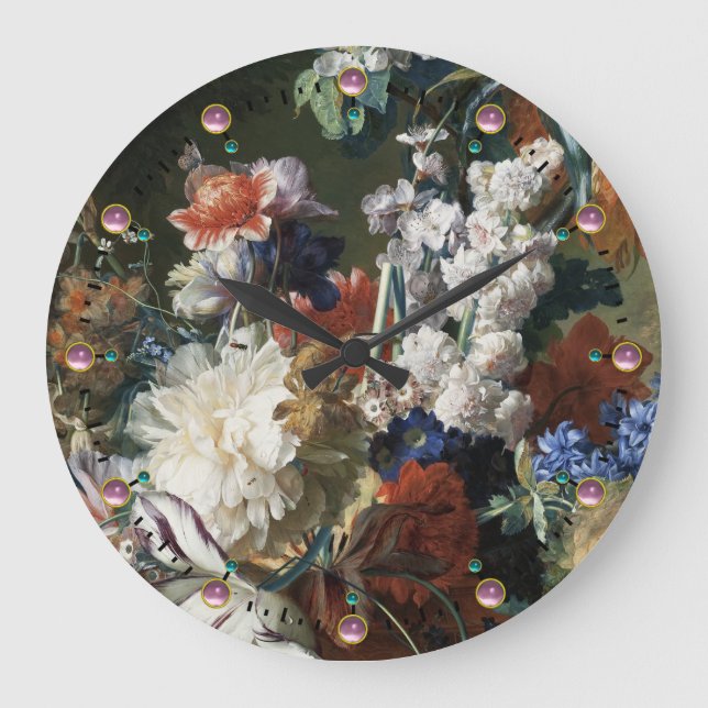 RELÓGIO GRANDE FLORES BRANCAS ANTIGAS DAS ANÊMONAS FLORAIS, ROSAS (Frente)