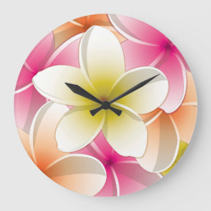 Relógio Grande Flores Brilhantes Frangipani/ Plumeria