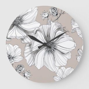 Relógio Grande Flores Cosmos: Padrão De Desenho Botânico.