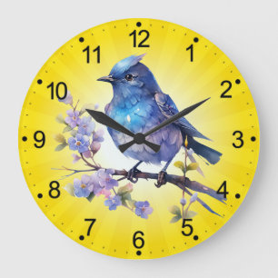 Relógio Grande Flores de aves de fada, cor de água Clipart-73611